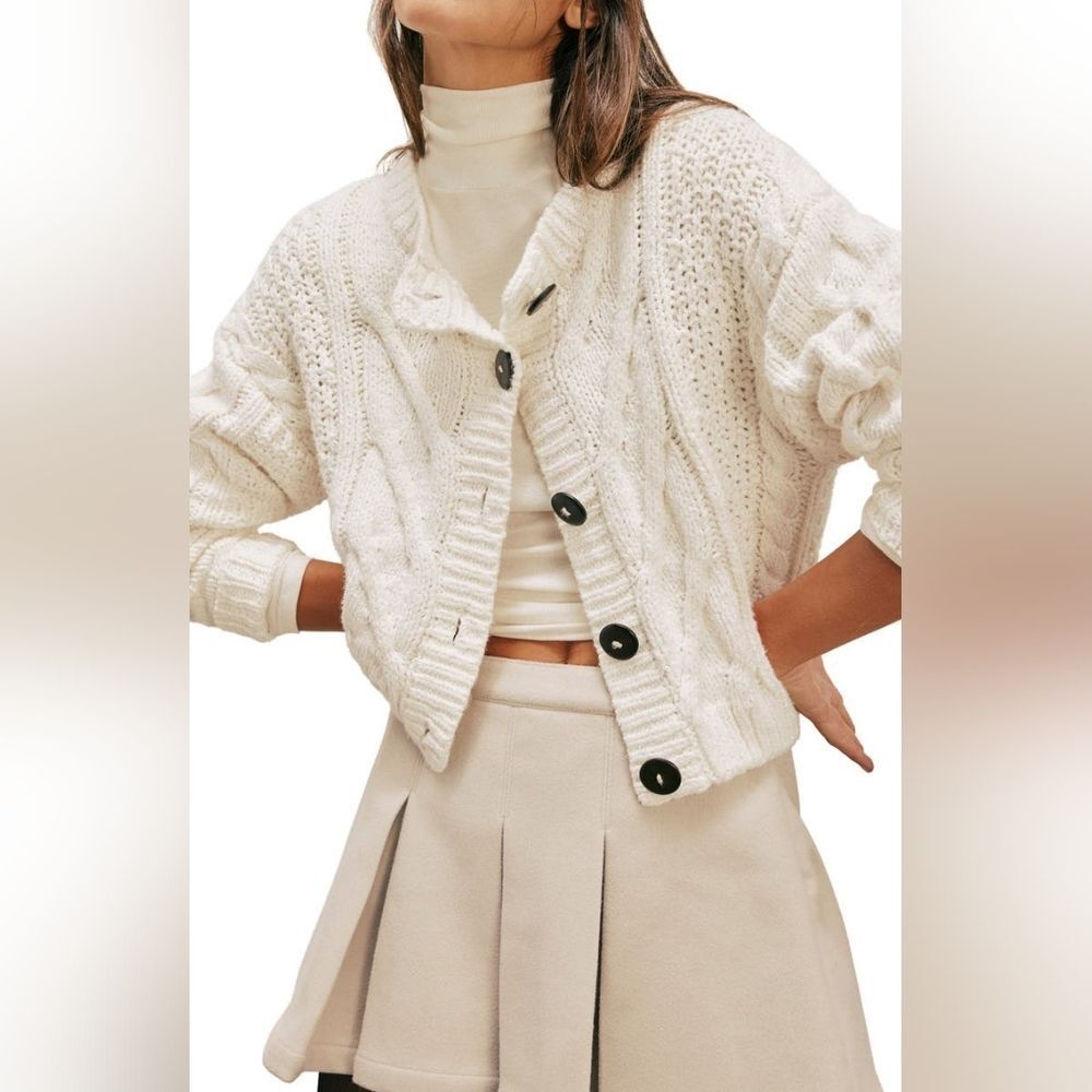 Free People bonfire Cable Knit Cardigan - Optic White Button-Up